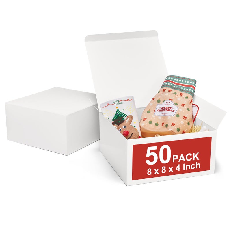 MESHA 8x8x4 Gift Box 50 Pack White Gift Boxes with Lids DIY Bridesmaid Proposal Box RecyclableFoldable Box for Wedding Birthday Party